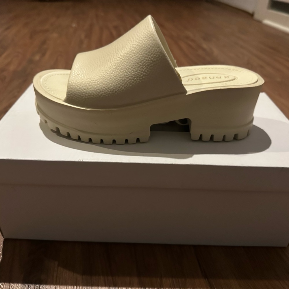 BAMBOO Cream Platform Mules with Chunky Sole